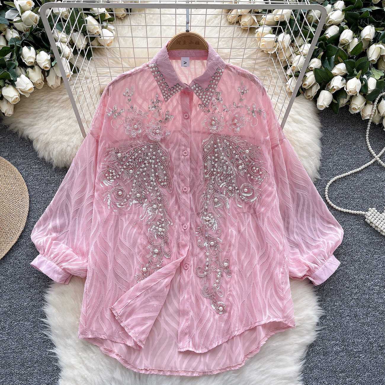 Winter Clothing Korean - Damska błyszcząca koszula z guzikami wiosna