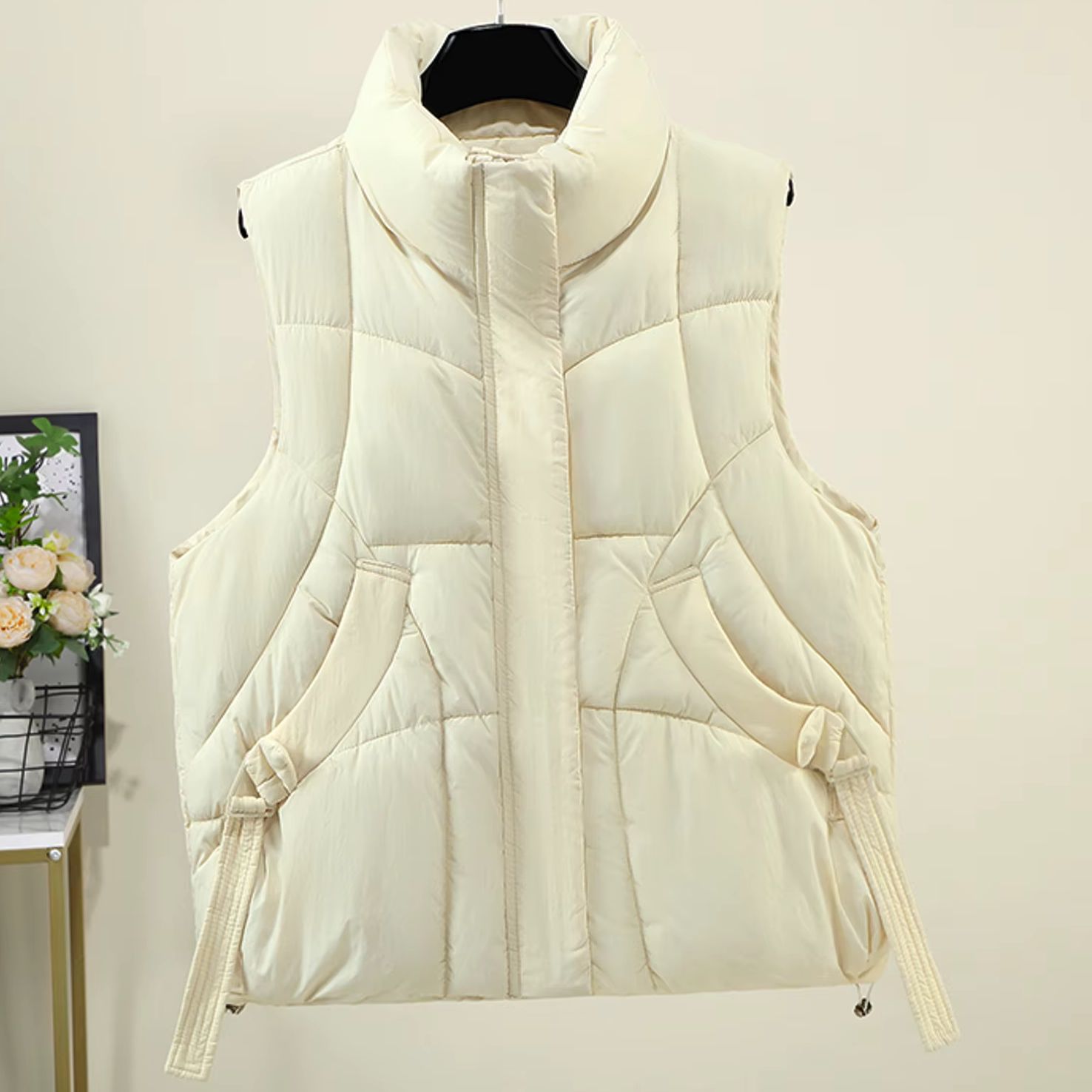 Padded Vest Gilet - Damska pikowana kamizelka z wysokim kołnierzem,