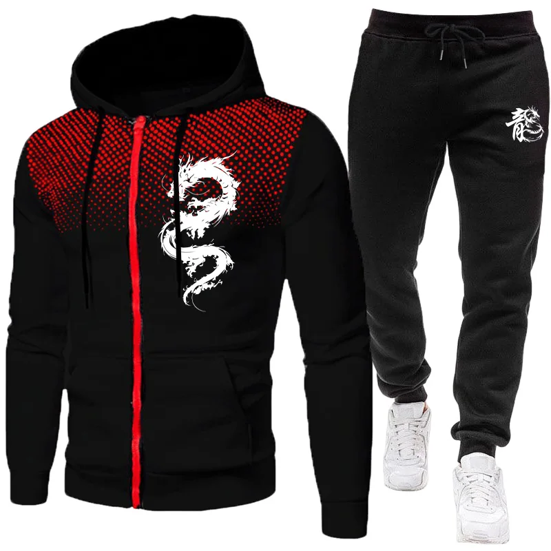 Winter Clothing For - Męski Zestaw z Nadrukiem Smoka Paryskiego,