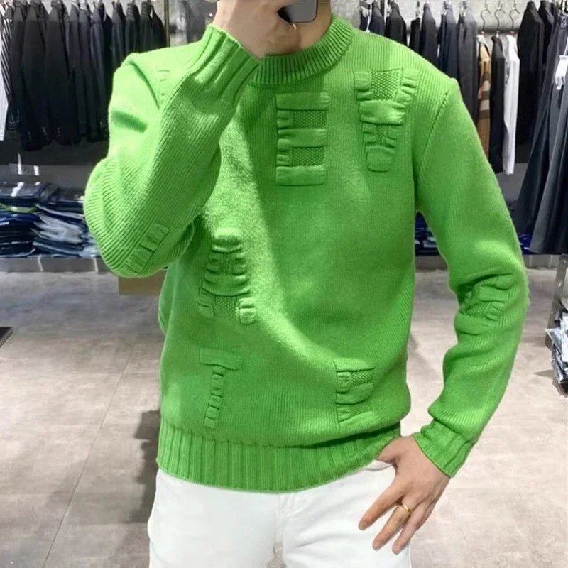 Odzież męska Zielony sweter z  – Winter Clothing Korean recenzja i cena